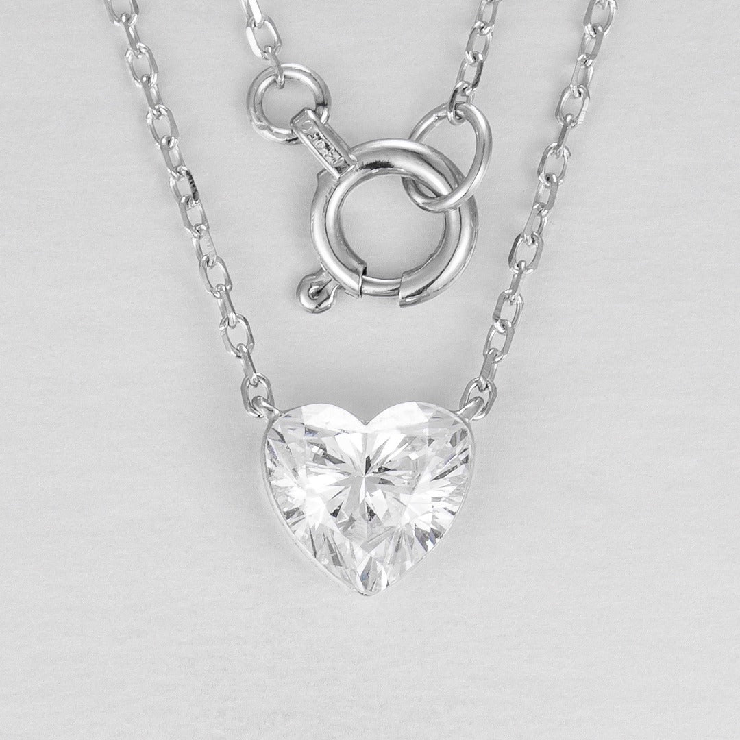 1ctw Lab Grown Heart Shape Diamond Solitaire Pendant Necklace in 14k white gold