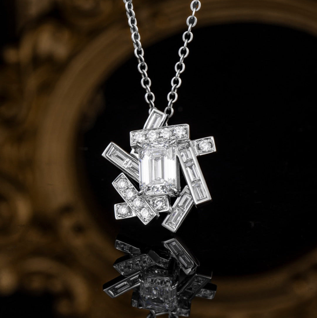 1.48ct.tw Emerald Baguette Cluster Lab Grown Diamond Pendant in Platinum