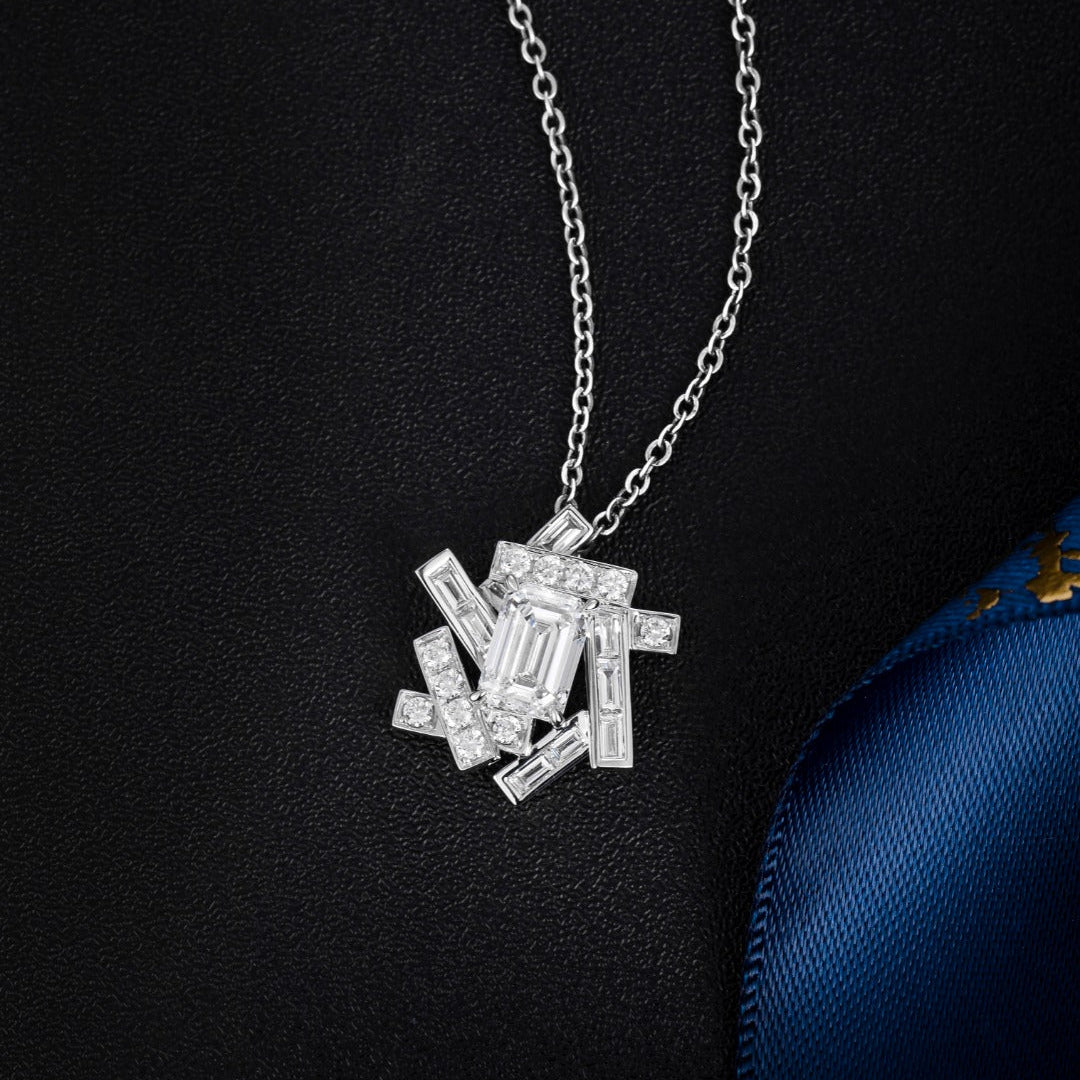 1.48ct.tw Emerald Baguette Cluster Lab Grown Diamond Pendant in Platinum