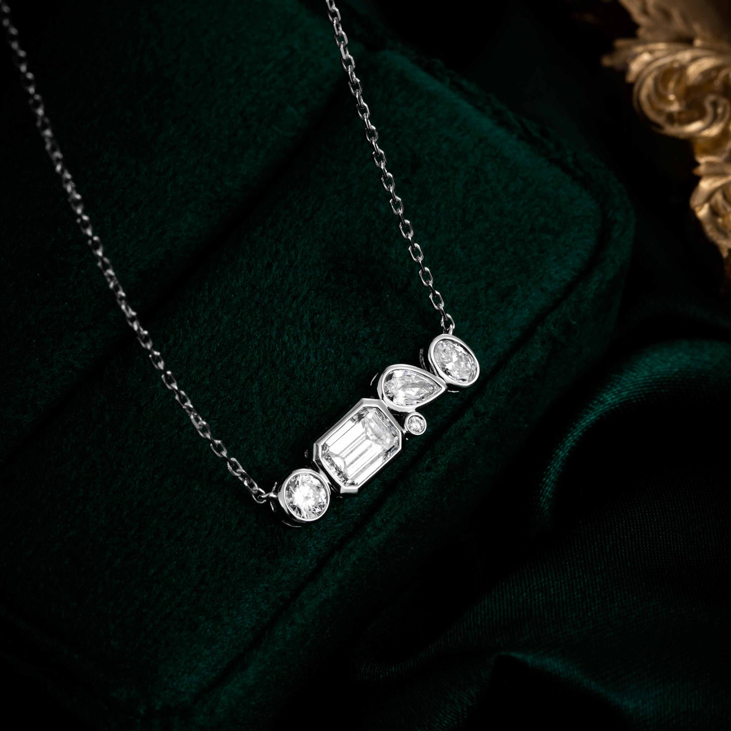 1 ct Mixed Fancy Shape Lab Grown Diamond Bezel Bar Necklace 16-18 Inch in 14k White Gold