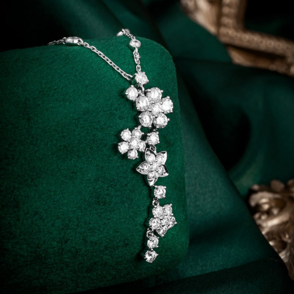 2 1/2 ct.tw Wild Flower Lab Grown Diamond Cluster Necklace 16-18 Inch in 14k White Gold