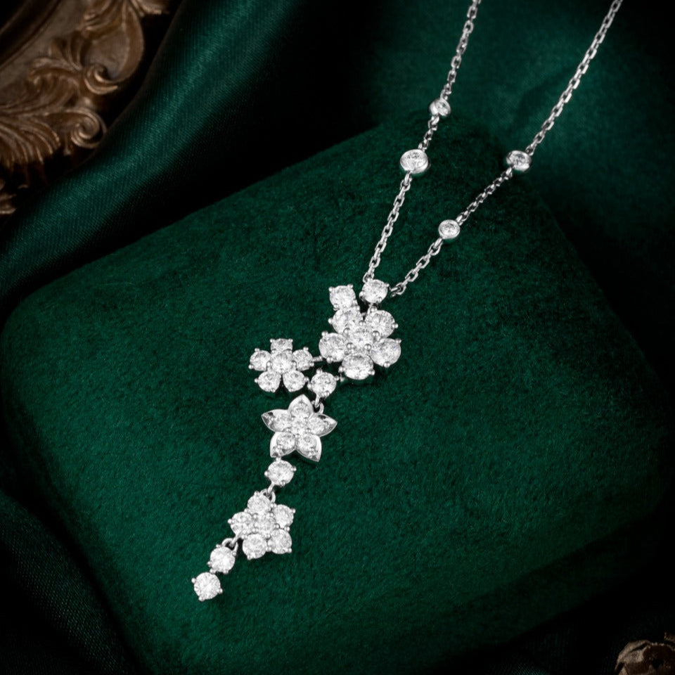 2 1/2 ct.tw Wild Flower Lab Grown Diamond Cluster Necklace 16-18 Inch in 14k White Gold
