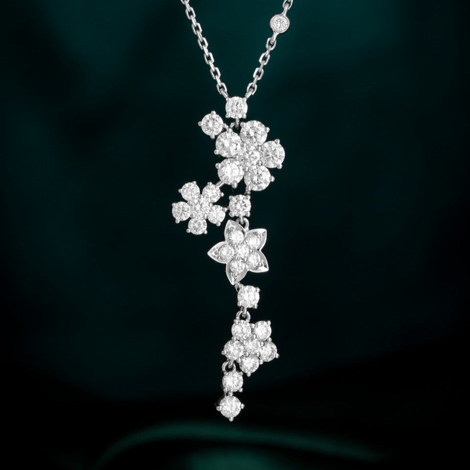 2 1/2 ct.tw Wild Flower Lab Grown Diamond Cluster Necklace 16-18 Inch in 14k White Gold