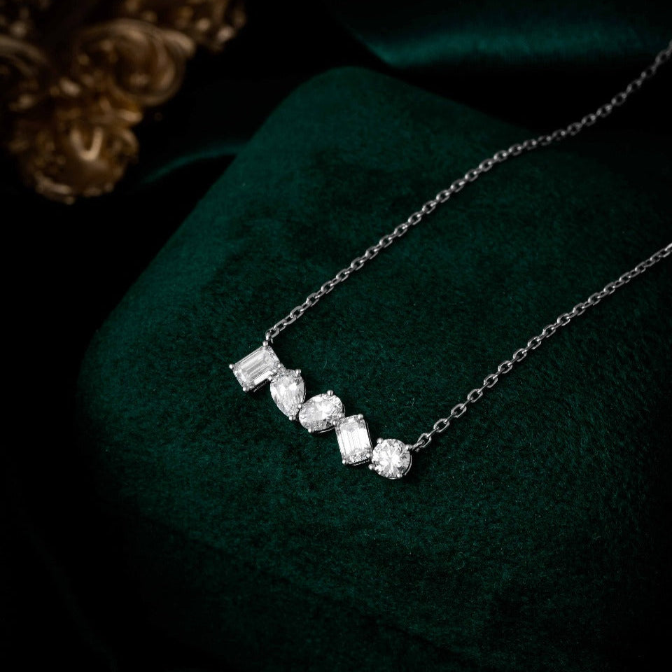 1.15 ct.tw Mixed Fancy Shape Lab Grown Diamond Bar Necklace 16-18 Inch in 14k White Gold
