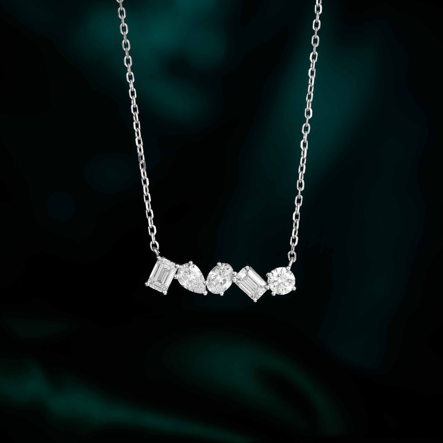 1.15 ct.tw Mixed Fancy Shape Lab Grown Diamond Bar Necklace 16-18 Inch in 14k White Gold