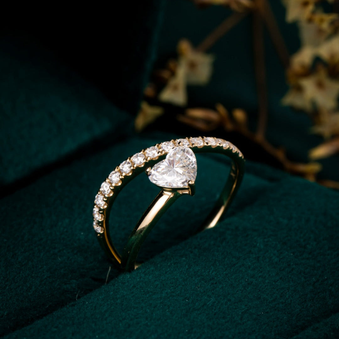 1/2 ct Heart Cut Open Spiral Ring Lab Grown Diamond Engagement Ring in 14k Yellow Gold