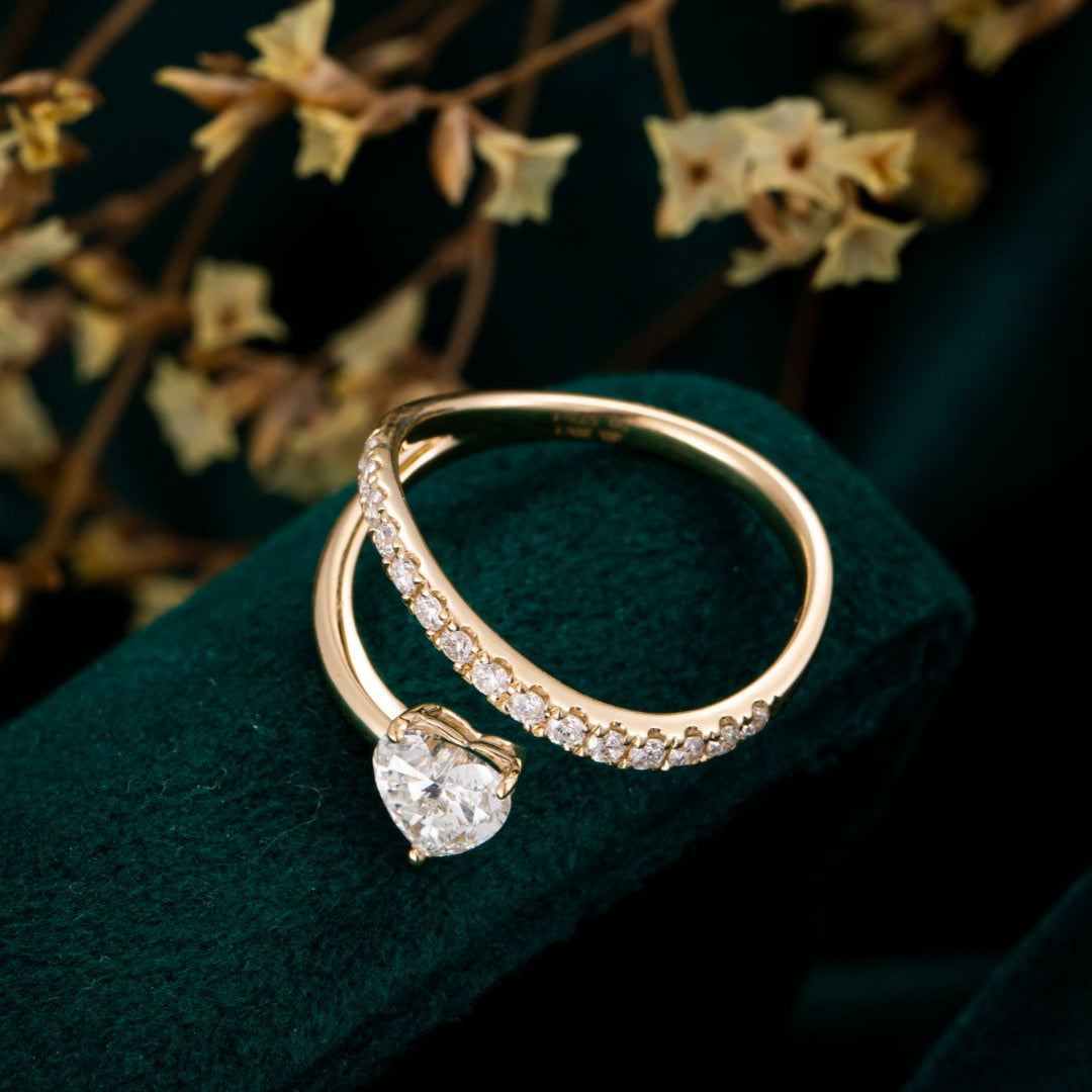 1/2 ct Heart Cut Open Spiral Ring Lab Grown Diamond Engagement Ring in 14k Yellow Gold