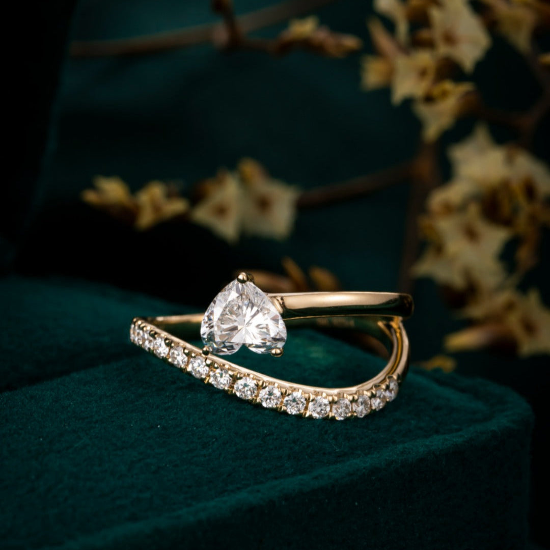 1/2 ct Heart Cut Open Spiral Ring Lab Grown Diamond Engagement Ring in 14k Yellow Gold