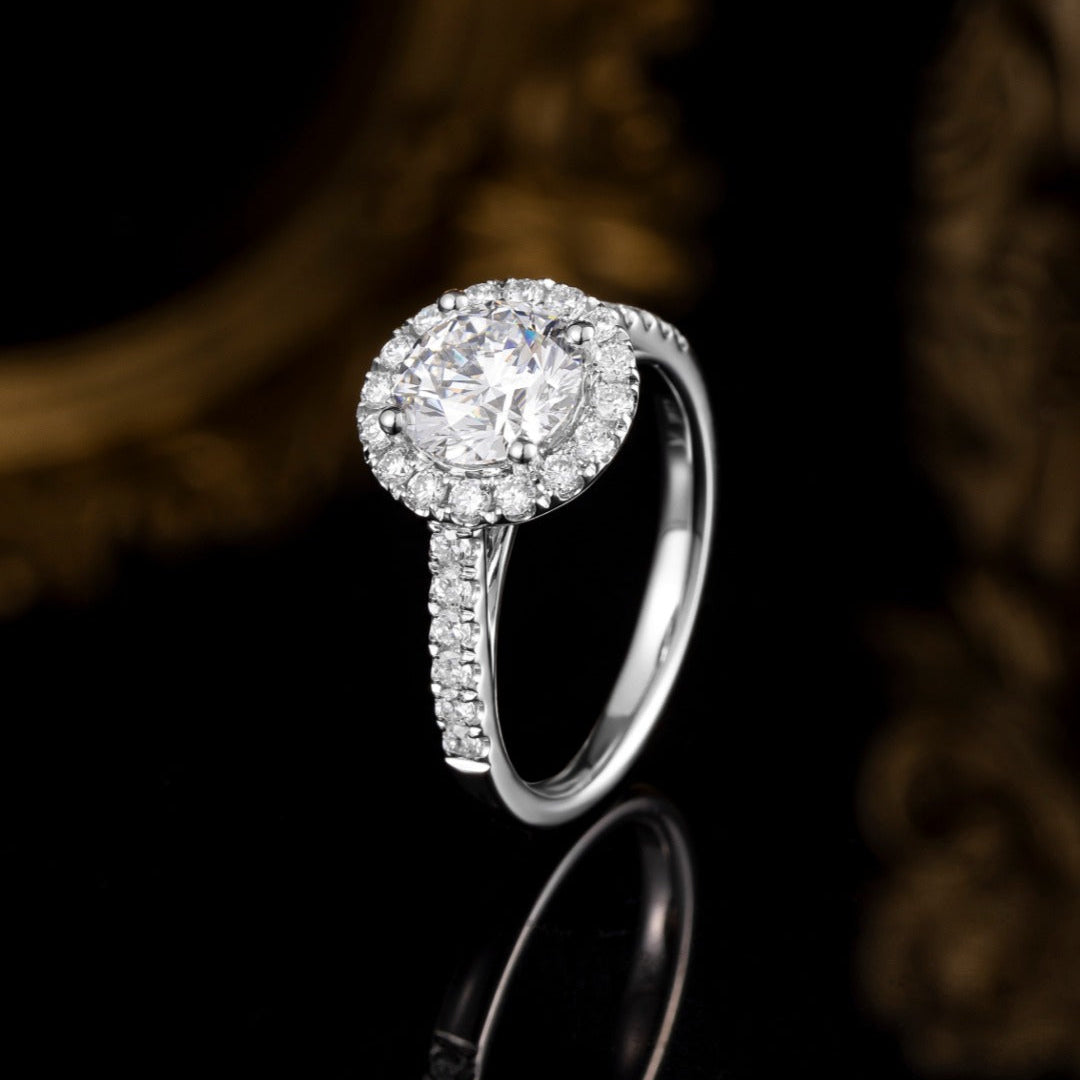 1 1/2 ct Round Halo Lab Grown Diamond Engagement Ring in 14K Gold