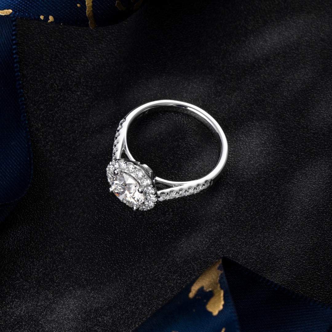 1 1/2 ct Round Halo Lab Grown Diamond Engagement Ring in 14K Gold