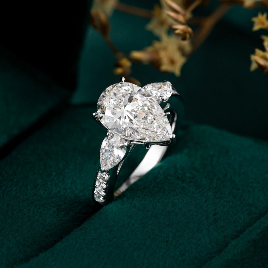3ct Three stone Pear Lab Grown Diamond Ring in Platinum