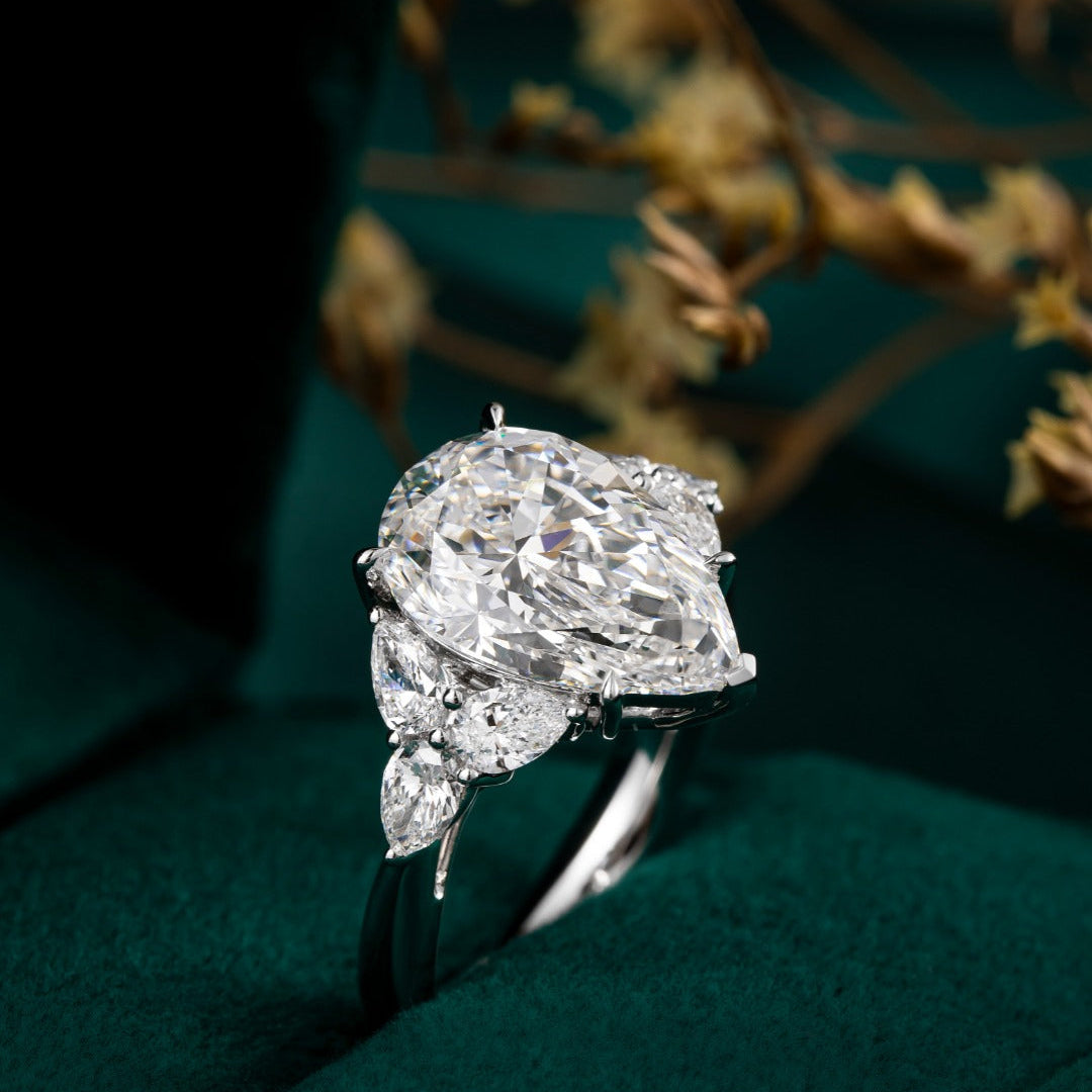 5 ct Pear Floral cluster Lab Grown Diamond Ring in Platinum