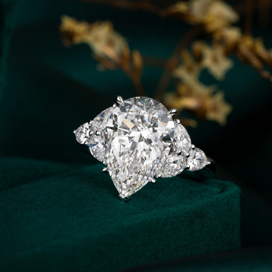 5 ct Pear Floral cluster Lab Grown Diamond Ring in Platinum