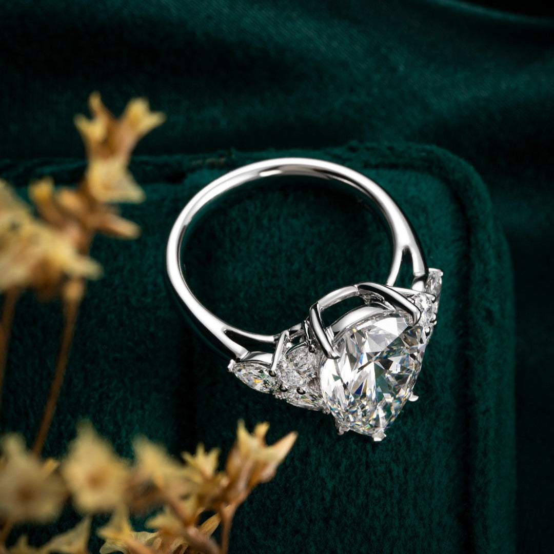 5 ct Pear Floral cluster Lab Grown Diamond Ring in Platinum