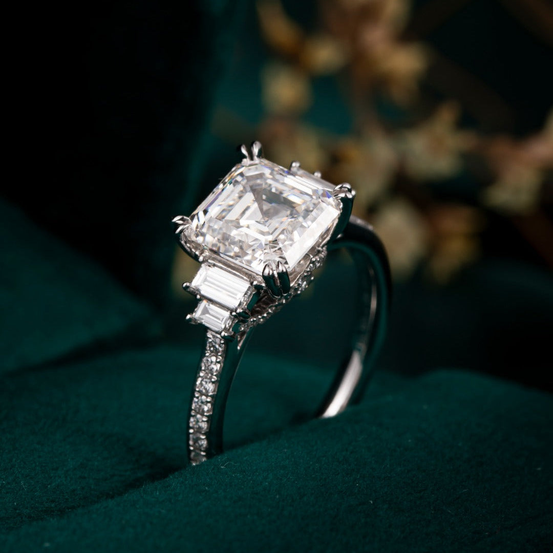 5ct 5 stone Asscher cut Lab Grown Diamond Engagement Ring in Platinum
