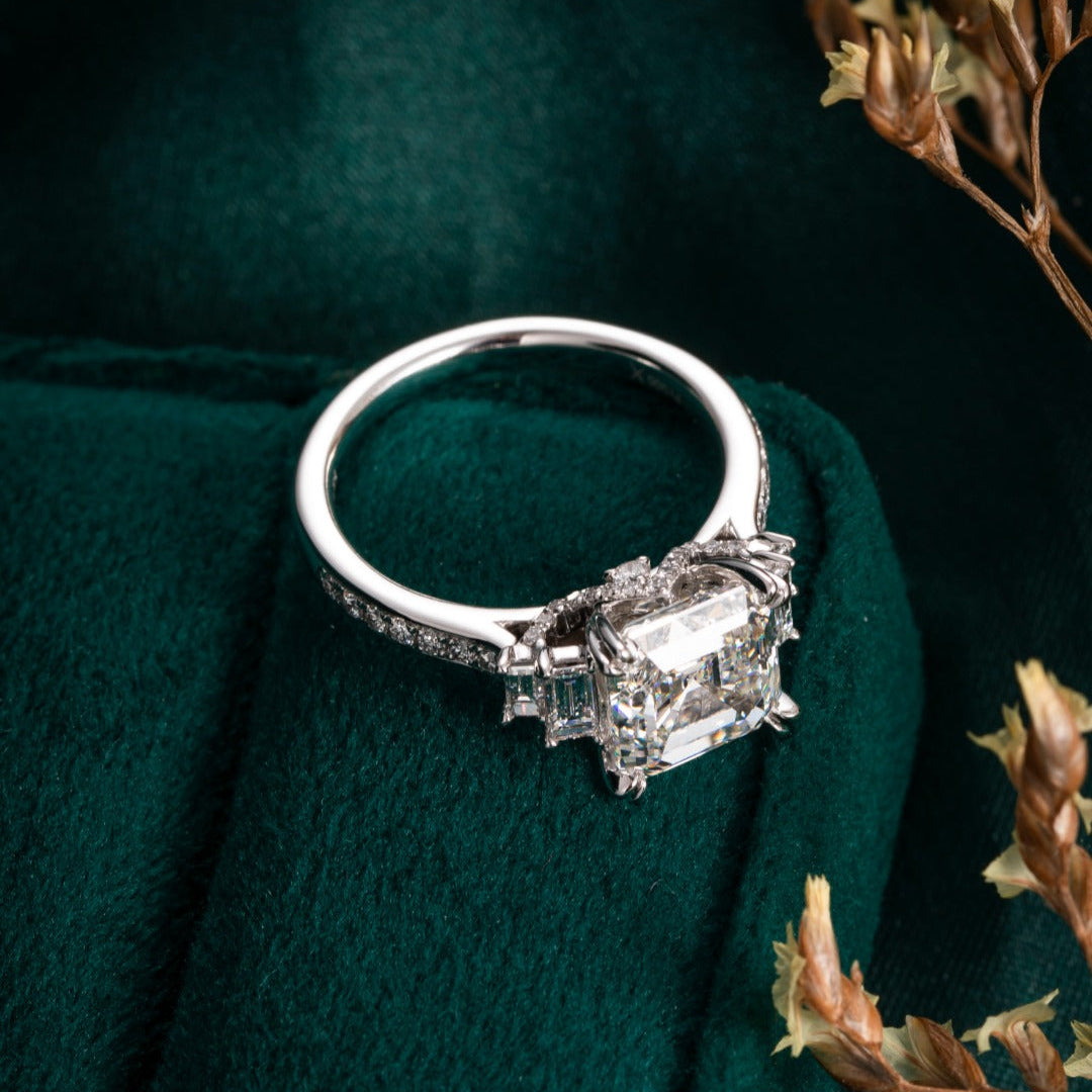 5ct 5 stone Asscher cut Lab Grown Diamond Engagement Ring in Platinum