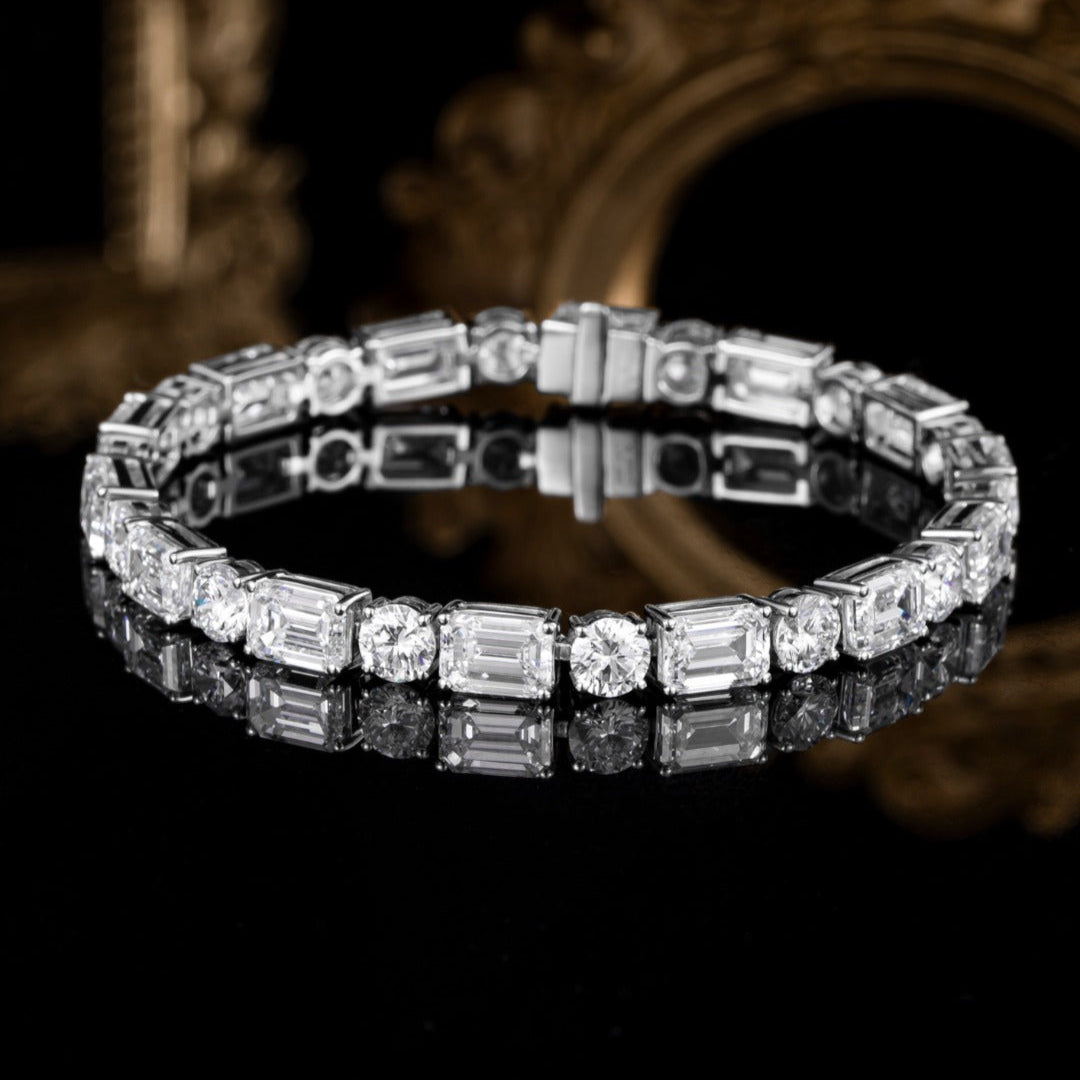 20 ctw Emerald& Round Lab Grown Diamond Tennis Bracelet 6-7.5 Inch in Platinum