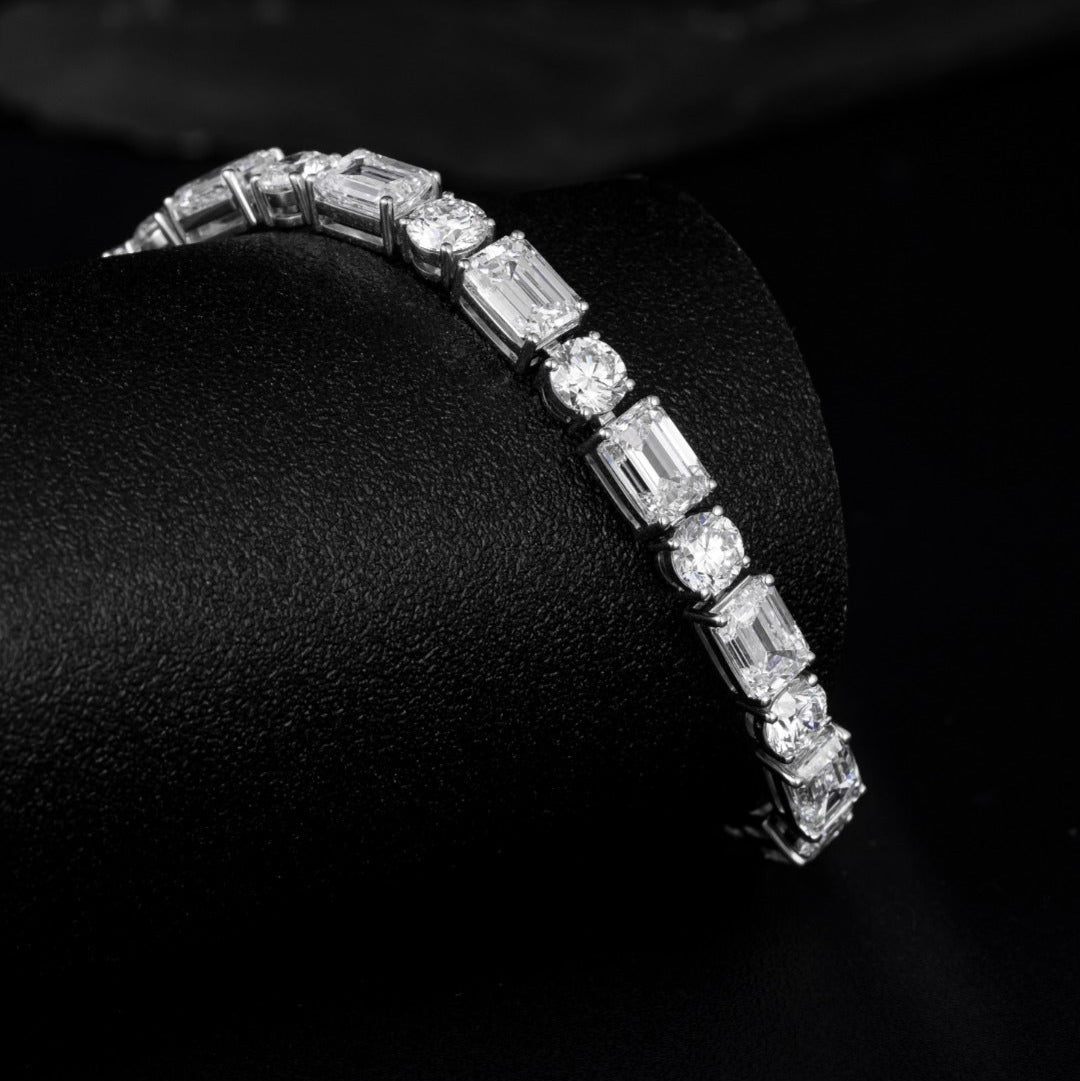 20 ctw Emerald& Round Lab Grown Diamond Tennis Bracelet 6-7.5 Inch in Platinum