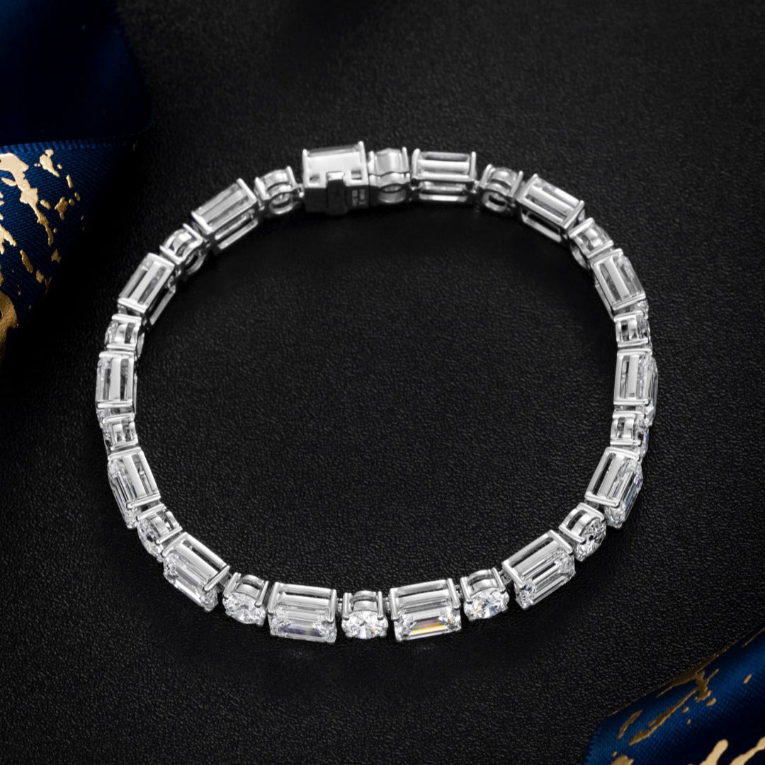 20 ctw Emerald& Round Lab Grown Diamond Tennis Bracelet 6-7.5 Inch in Platinum