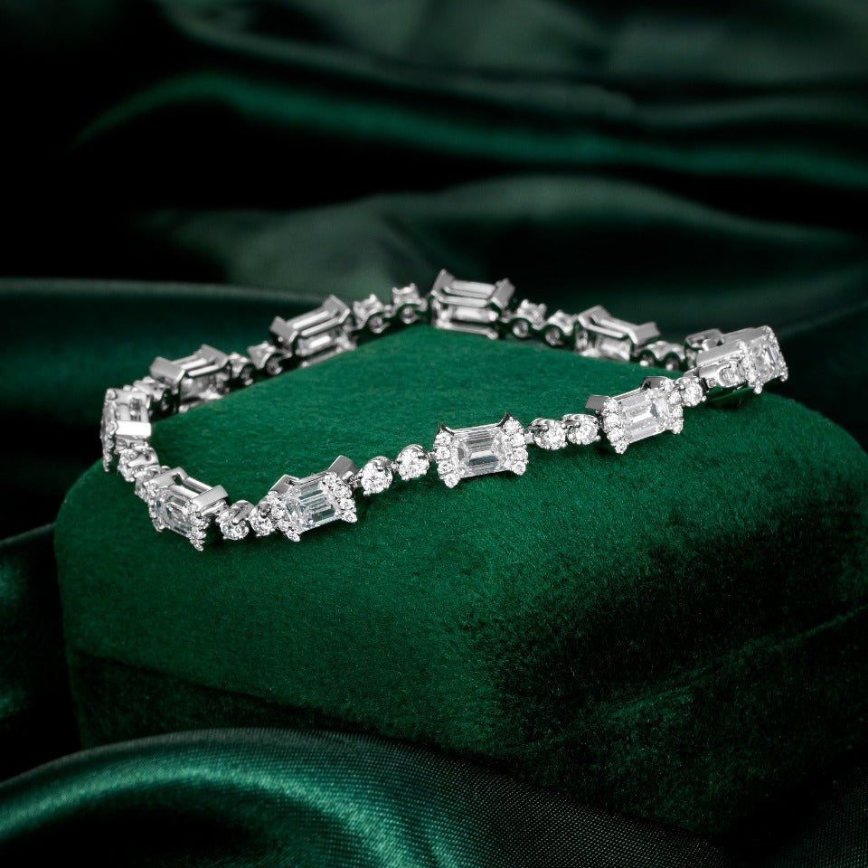 7.334ctw Emerald Station Lab Grown Diamond Tennis Bracelet 6-7.5 Inch in 14k White Gold