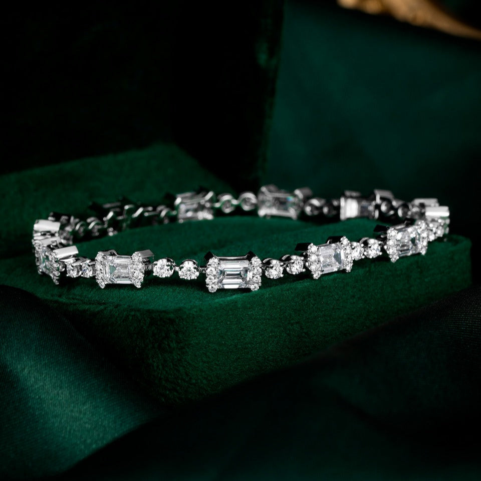 7.334ctw Emerald Station Lab Grown Diamond Tennis Bracelet 6-7.5 Inch in 14k White Gold