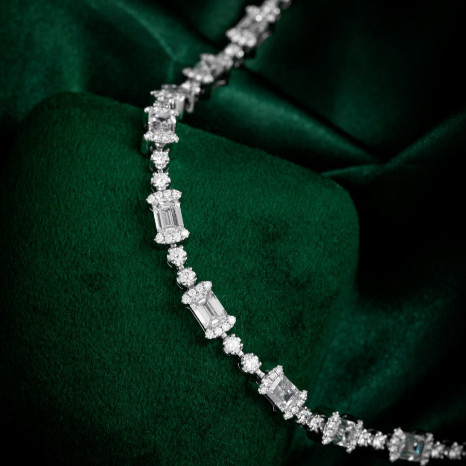 7.334ctw Emerald Station Lab Grown Diamond Tennis Bracelet 6-7.5 Inch in 14k White Gold