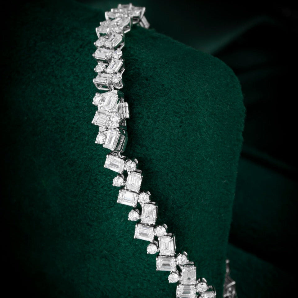 5.74 ct.tw Emerald and round cluster Lab Grown Diamond Tennis Bracelet 6-7.5 Inch in 14k White Gold
