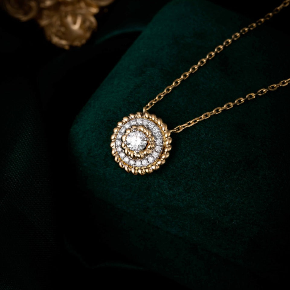 Contemporary Round Halo Lab Grown Diamond Pendant in 14k Yellow Gold