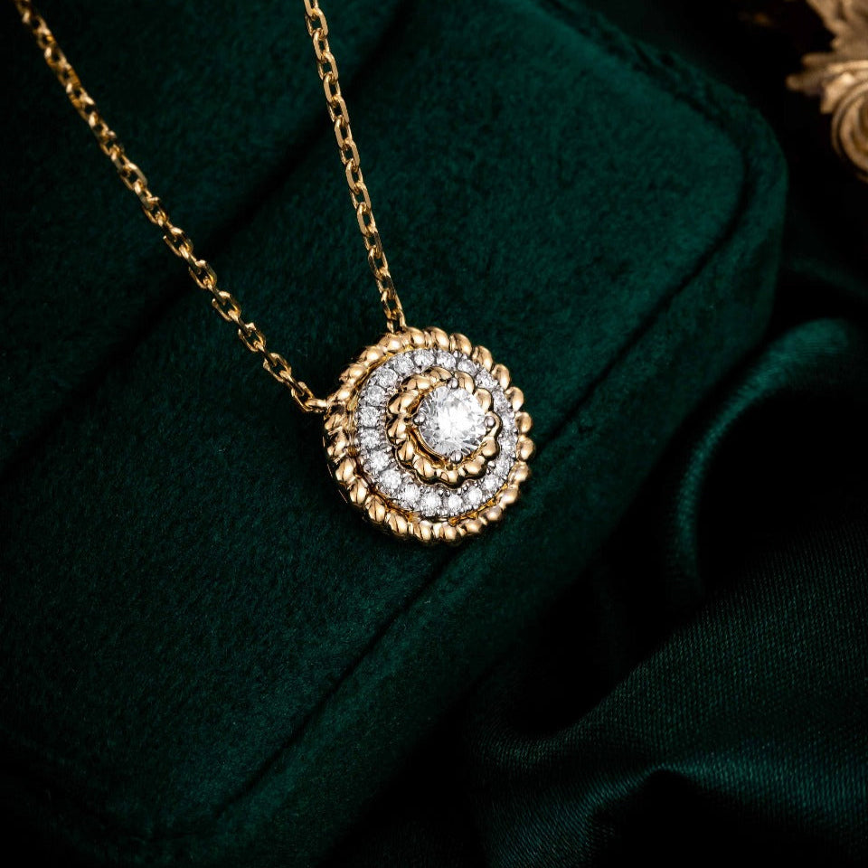 Contemporary Round Halo Lab Grown Diamond Pendant in 14k Yellow Gold