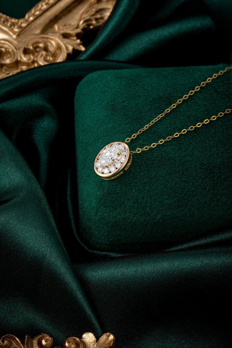 1/2 ct Bezel Oval Halo Lab Grown Diamond Pendant Necklace in 14k Yellow Gold