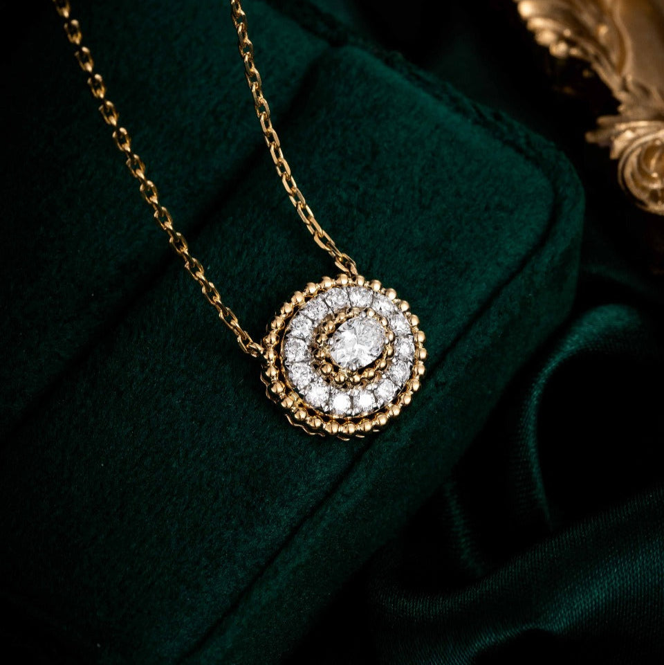 Contemporary Oval Halo Lab Grown Diamond Pendant 16-18 Inch in 14k Yellow Gold