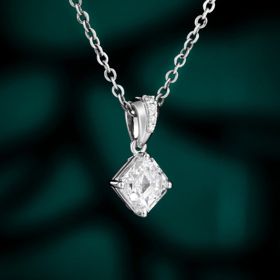 1 ct Asscher Lab Grown Diamond Pendant Necklace in 14k White Gold
