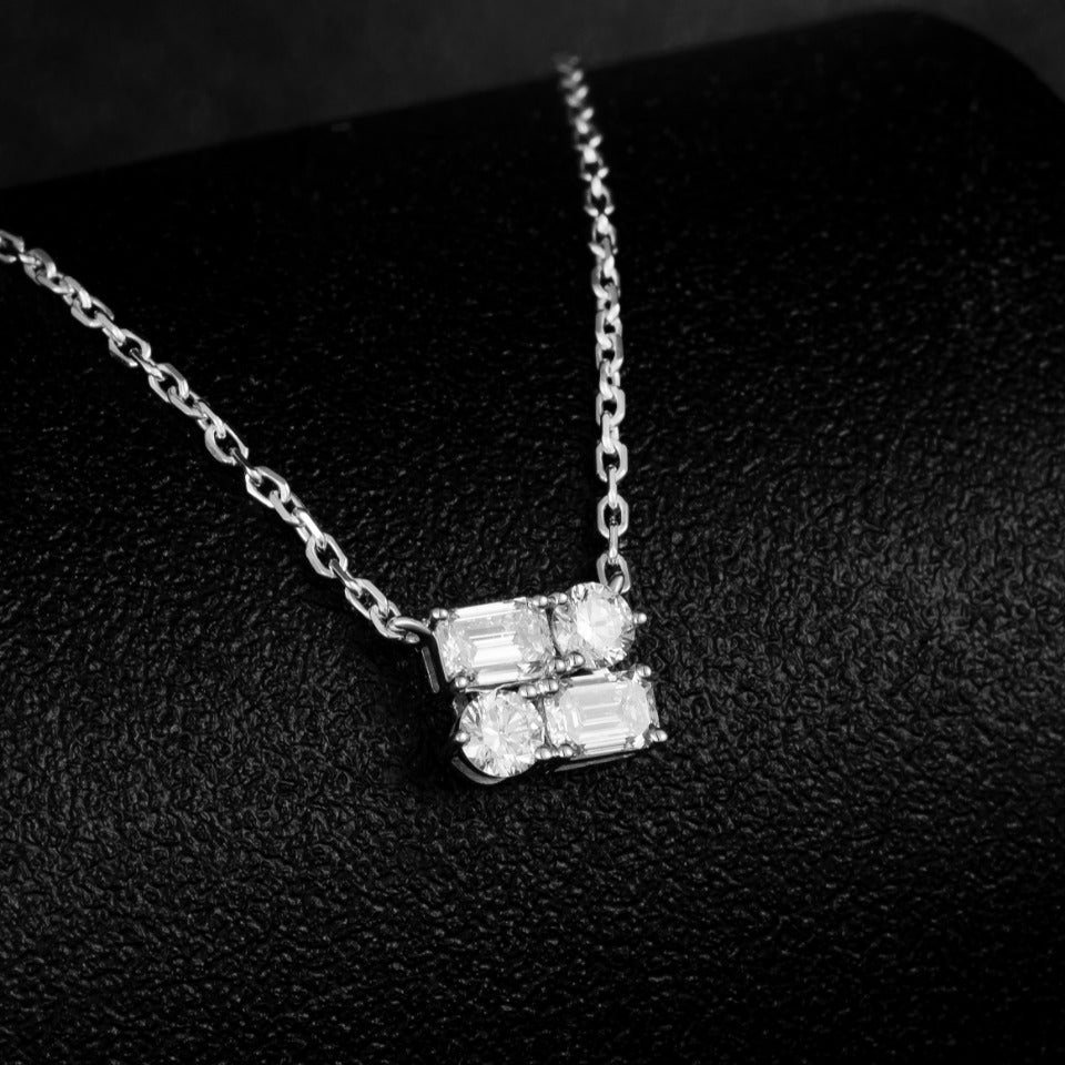 Emerald & Round cluster Lab Grown Diamond Necklace in 14k White Gold