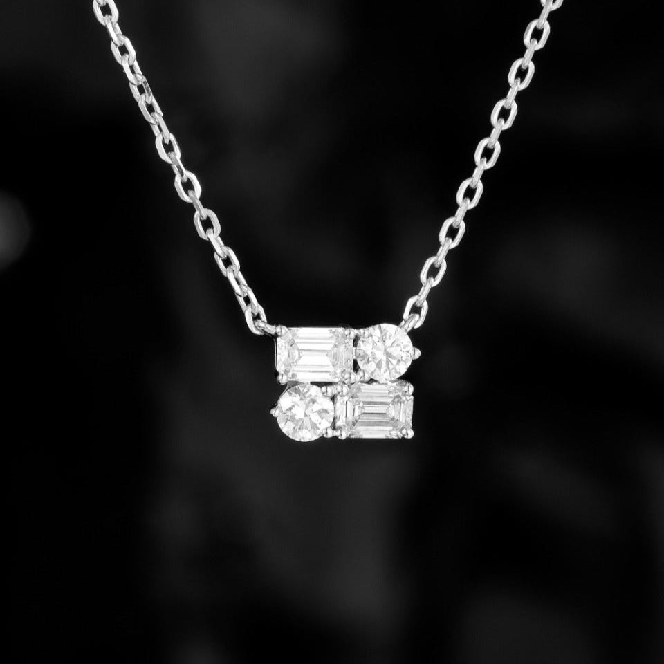 Emerald & Round cluster Lab Grown Diamond Necklace in 14k White Gold