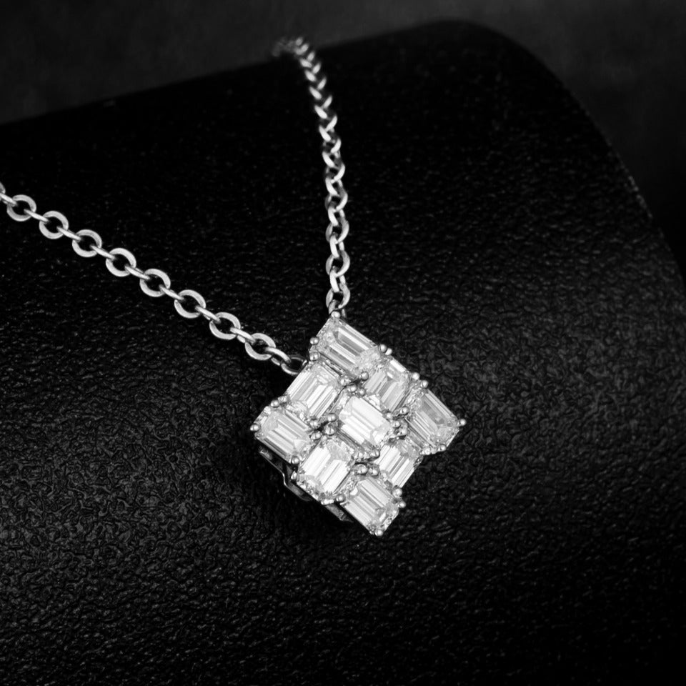 0.7 ct.tw Emerald cluster Lab Grown Diamond Pendant Necklace in 14k White Gold
