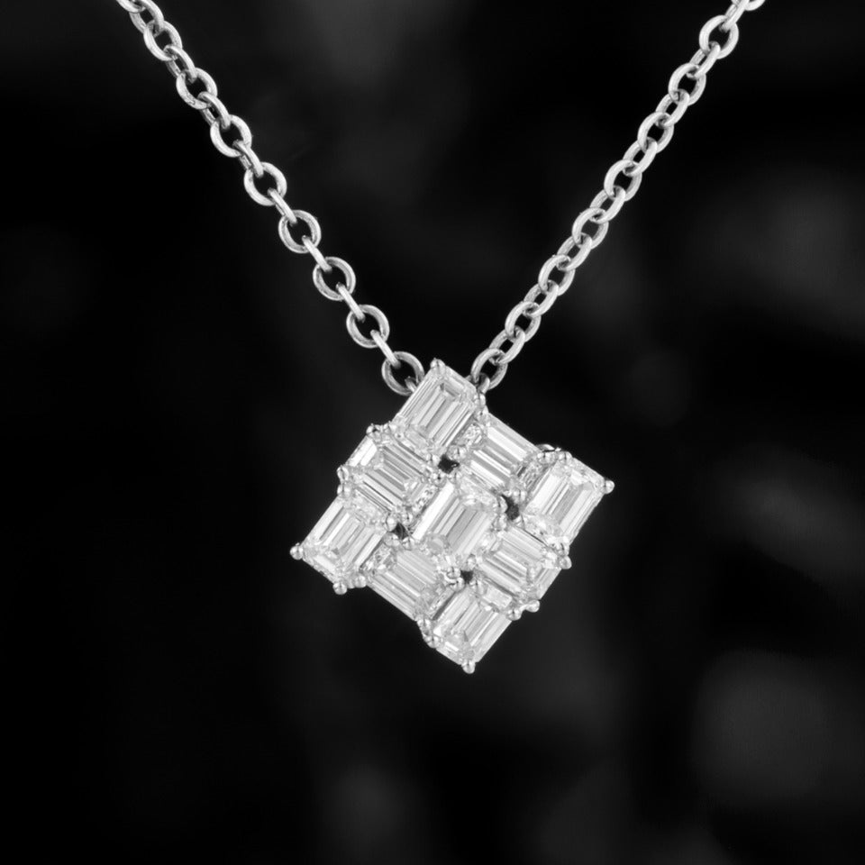 0.7 ct.tw Emerald cluster Lab Grown Diamond Pendant Necklace in 14k White Gold