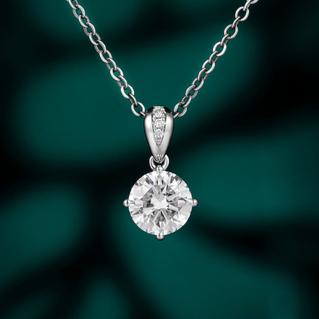 1 ct Classic 4 Prong Round Lab Grown Diamond Pendant Necklace in 14k White Gold