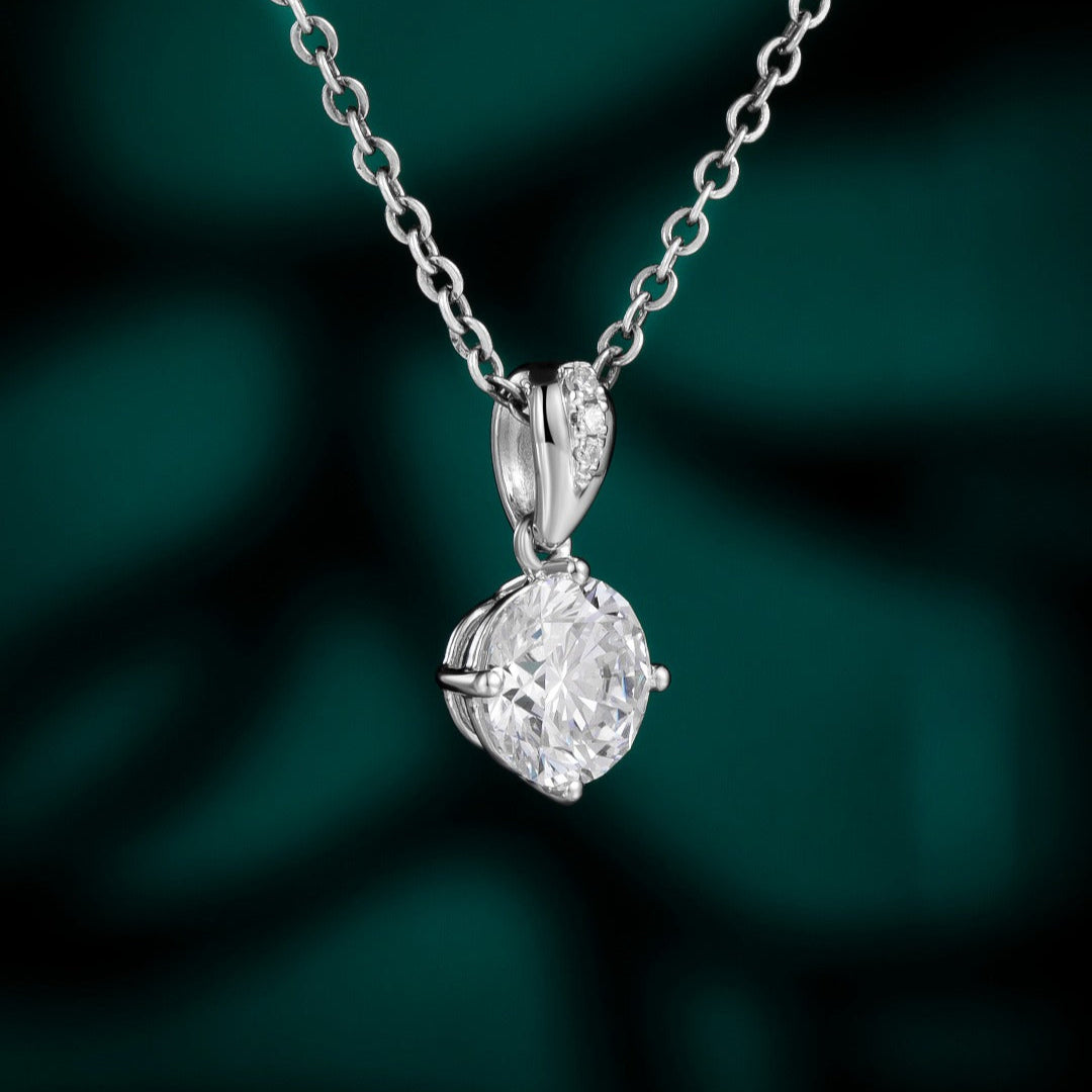 IGI Certified 1 Carat Round Solitaire Lab Grown White Diamond Classic Four Prong Pendant Necklace for Women in 14K Solid Gold