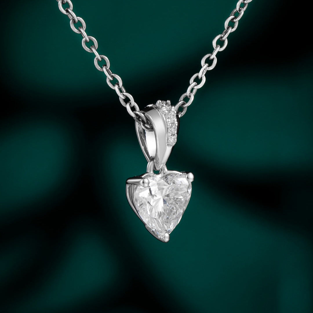 0.7 ct Heart shaped Lab Grown Diamond Pendant Necklace in 14k White Gold