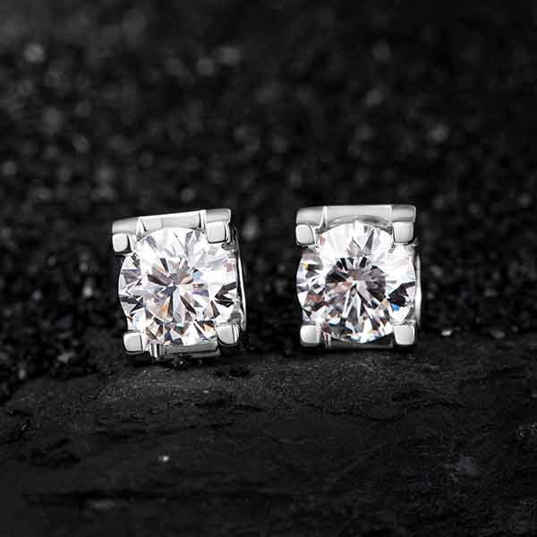 1 ctw Cow Head Round Brillance Lab Grown Diamonds Earstuds (Pair) in 18K White Gold