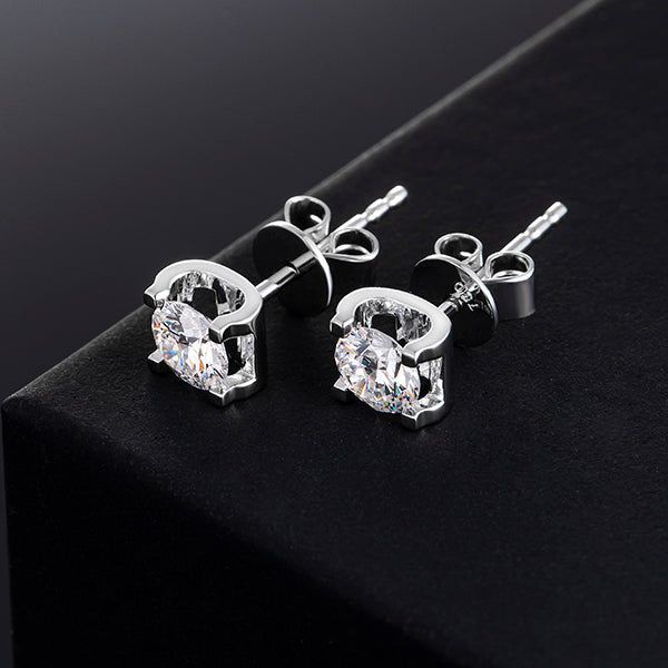 1 ctw Cow Head Round Brillance Lab Grown Diamonds Earstuds (Pair) in 18K White Gold