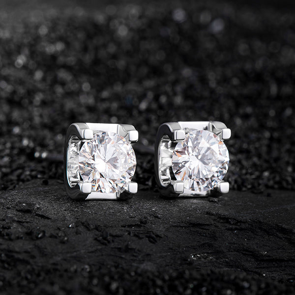 1 ctw Cow Head Round Brillance Lab Grown Diamonds Earstuds (Pair) in 18K White Gold