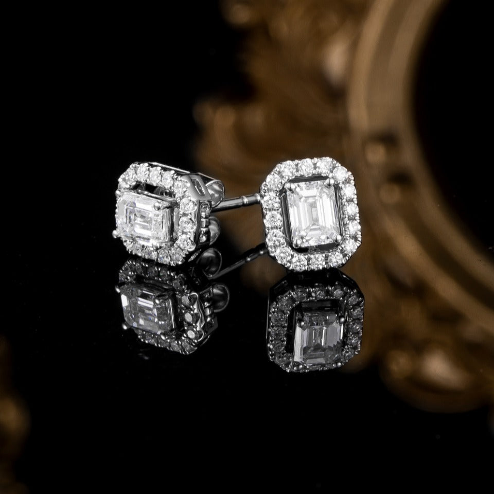 1.032ctw Emerald Detachable Halo Lab Grown Diamond Earstuds (Pair) in 14K White Gold