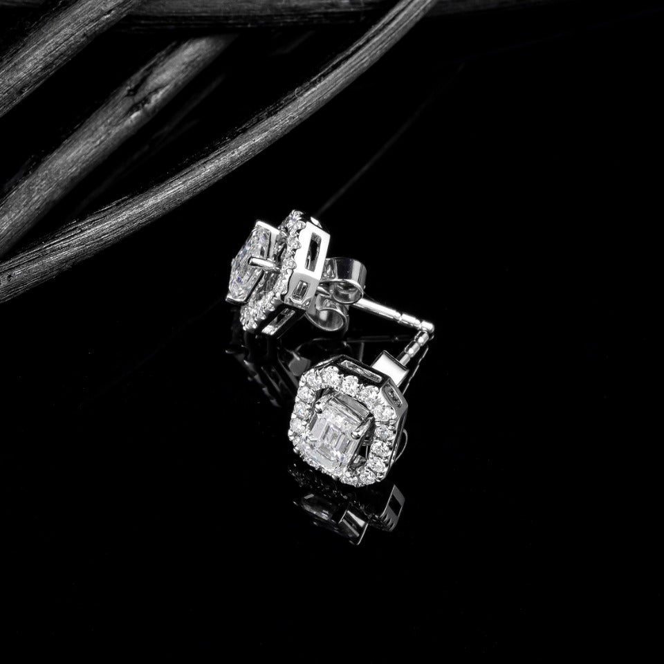 1.032ctw Emerald Detachable Halo Lab Grown Diamond Earstuds (Pair) in 14K White Gold