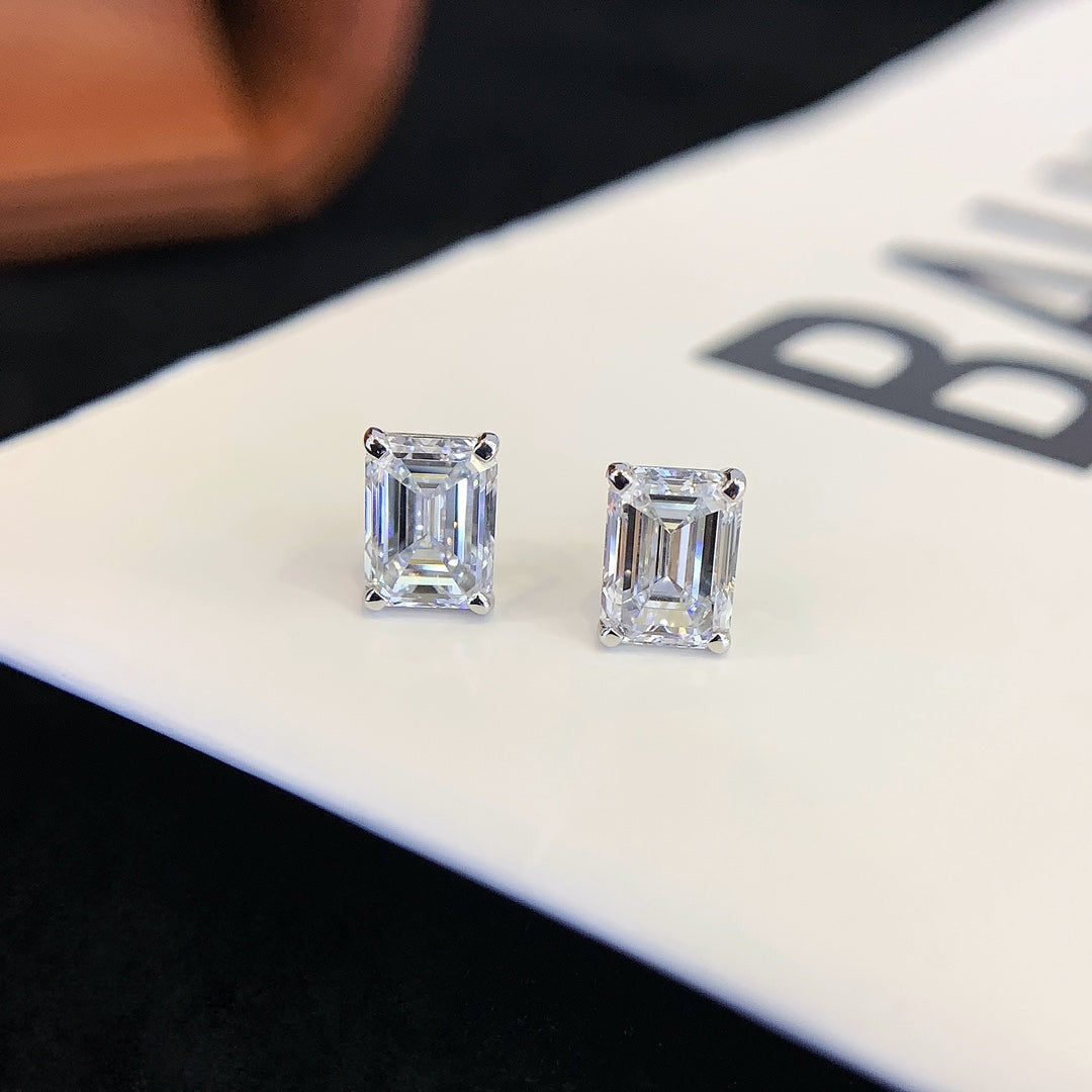 2 ctw Emerald cut Lab Grown Diamond 4 prongs Earstuds (Pair) in 14K White Gold