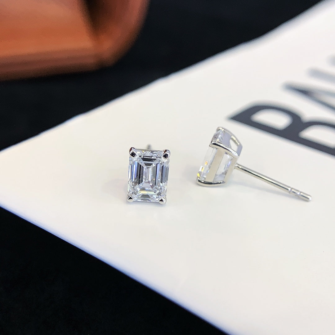 2 ctw Emerald cut Lab Grown Diamond 4 prongs Earstuds (Pair) in 14K White Gold