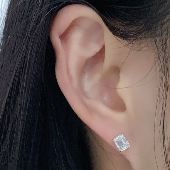 2 ctw Emerald cut Lab Grown Diamond 4 prongs Earstuds (Pair) in 14K White Gold