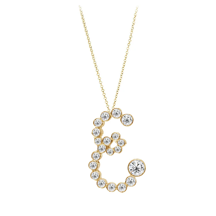 Customisable Bubble Letters Lab Grown Diamond Necklace(A-Z) 16-18 Inch in 18K/14k Gold/Platinum