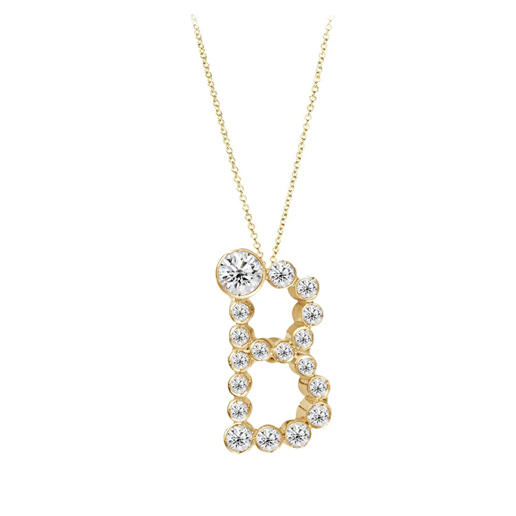 Customisable Bubble Letters Lab Grown Diamond Necklace(A-Z) 16-18 Inch in 18K/14k Gold/Platinum