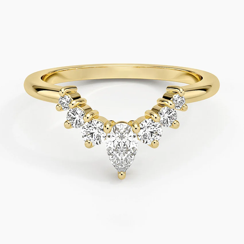 V-shaped Pear Lab Grown Diamond Ring in 14k Yellow Gold